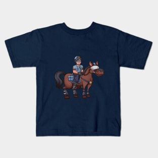 Cartoon Police Officer On Horse Kids T-Shirt